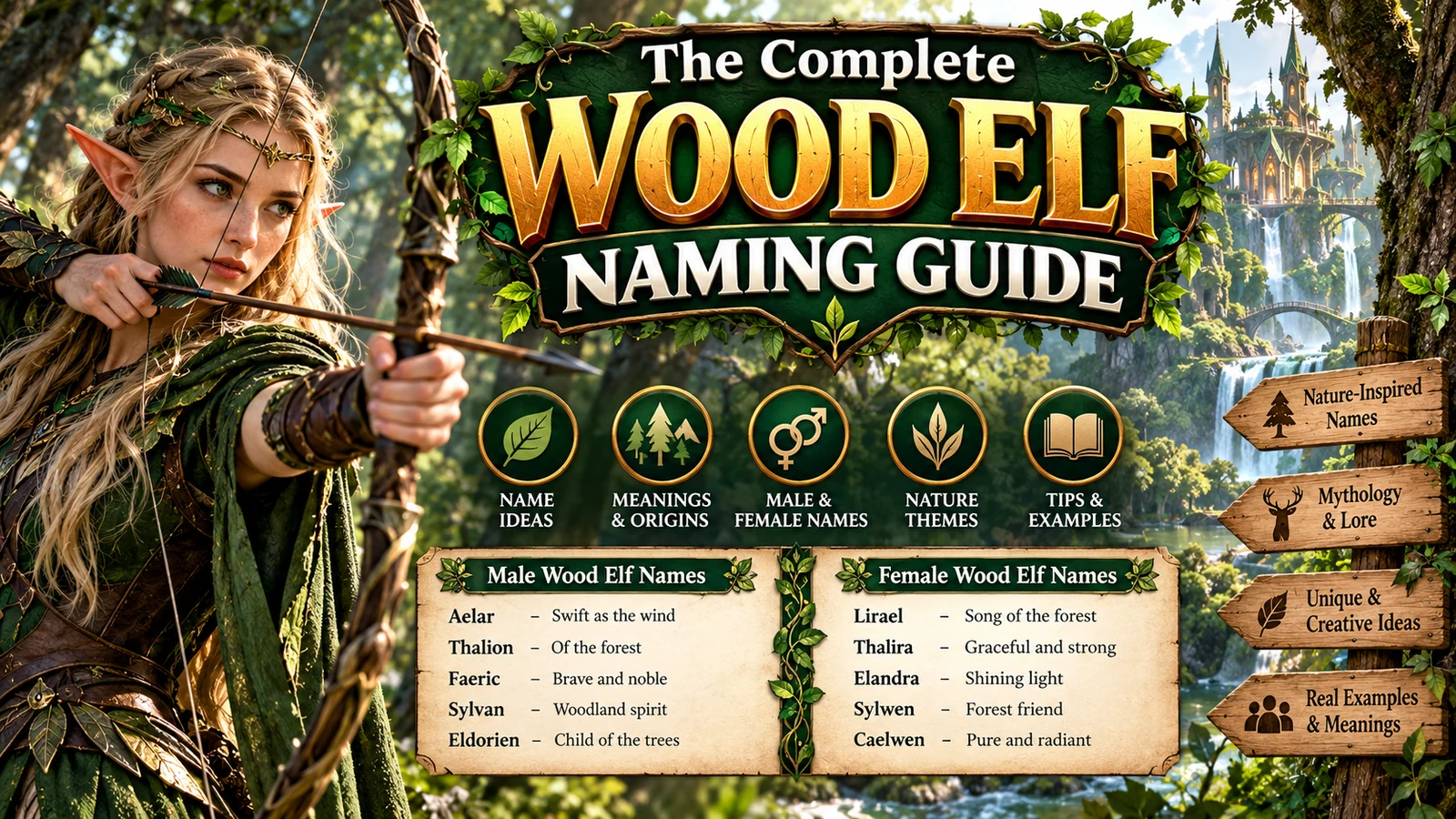 Blonde wood elf archer with complete naming guide and nature-inspired name examples